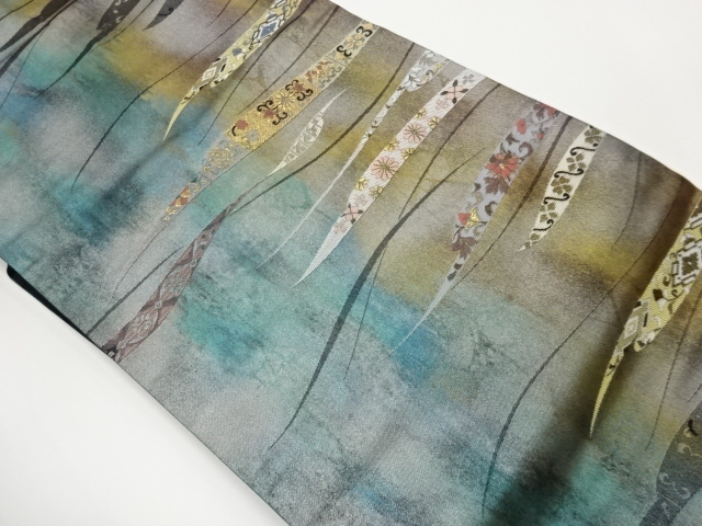 引箔抽象模様織出し名古屋帯